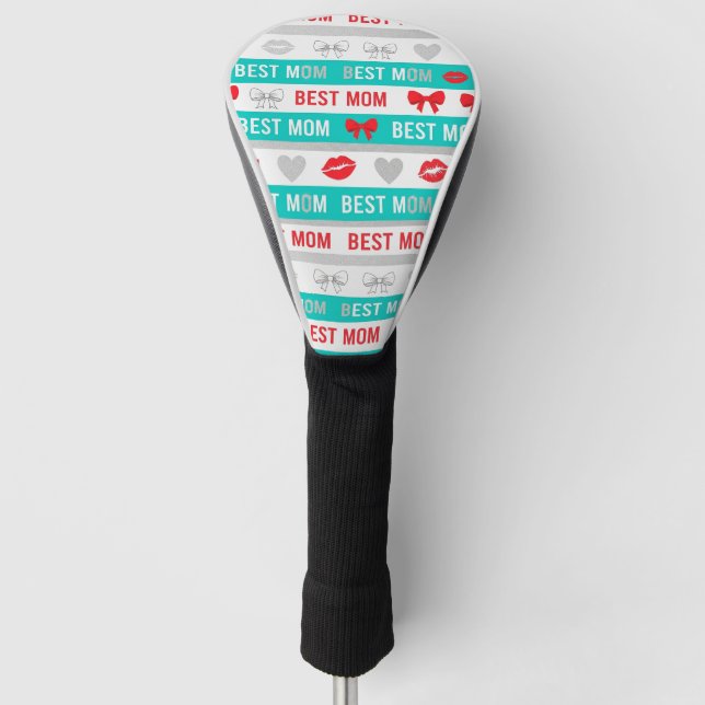 Retro Comic Best Mum Hearts Lips Bow Golf Head Cover (Front)