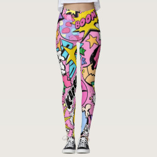 Retro Comic Book Pop Art Collage Leggings