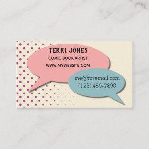 Retro Comic Book Speech Bubbles Halftone Pastels Business Card
