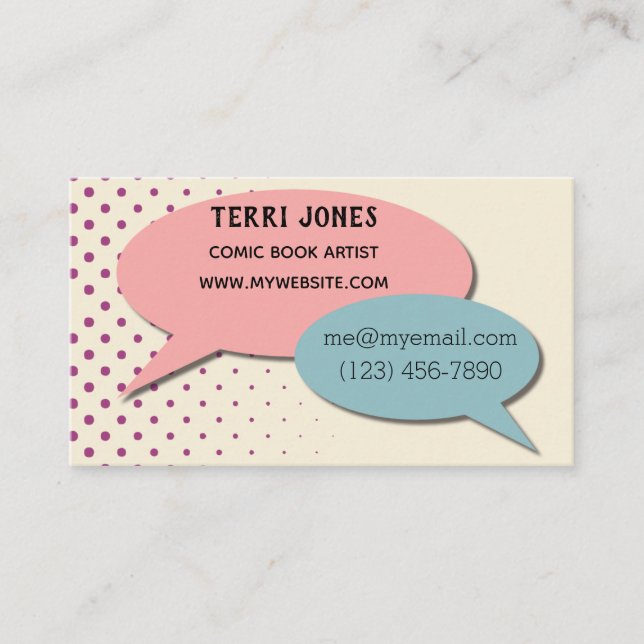 Retro Comic Book Speech Bubbles Halftone Pastels Business Card (Front)