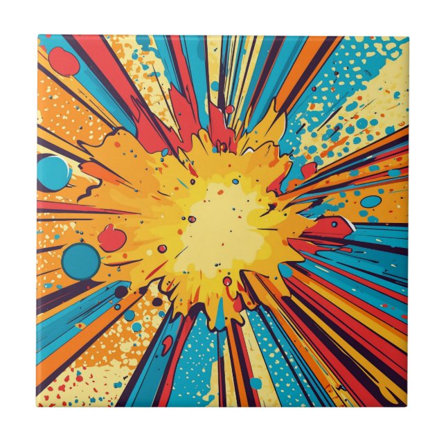 Retro Comic Book Yellow Explosion Pop Art Tile (Front)