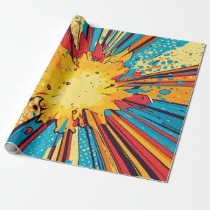 Retro Comic Book Yellow Explosion Pop Art Wrapping Paper