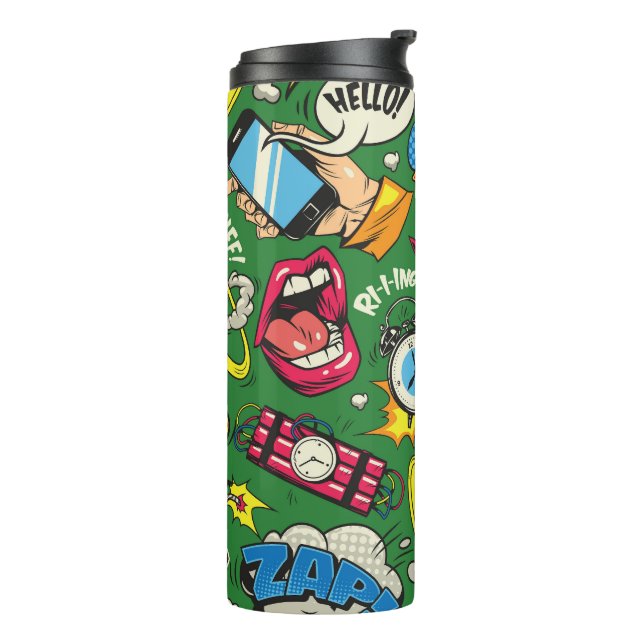 Retro Comic Chaos Thermal Tumbler (Rotated Left)