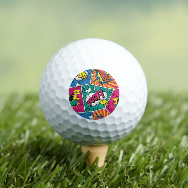 Retro Comic Explosion Pop Art Golf Balls (Insitu Tee)