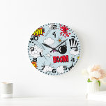 Retro Comic Explosion Pop Art Large Clock<br><div class="desc">Add a burst of energy to your space with this comic-style wall clock featuring vibrant “BAM” and “BOOM” graphics and bold pop art design. Ideal for bedrooms,  offices,  or creative spaces,  this clock is perfect for fans of retro comics and fun decor that makes a statement.</div>