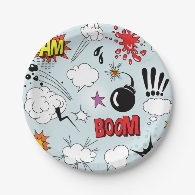 Retro Comic Explosion Pop Art Paper Plate (Front)