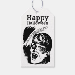 Retro Comic Man Scream Custom Text Halloween Gift Tags