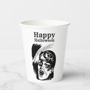 Retro Comic Man Scream Custom Text Halloween Paper Cups