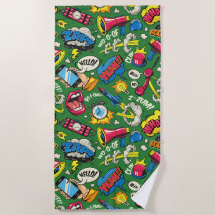 Retro Comic Pop Art Colourful Pattern Beach Towel