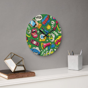 Retro Comic Pop Art Explosion Green Wall Clock