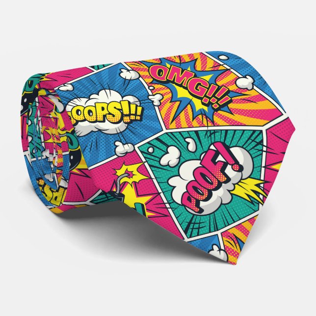 Retro Comic Pop Art Necktie – Bold & Playful (Rolled)