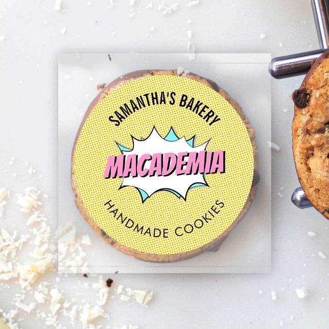 Retro Comic Pop Art Nostalgic Bakery Cake Cookies Classic Round Sticker (Colorful and fun bakery labels with comic style design - great for cookies, cupcakes, cakes and more)