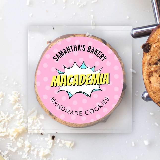 Retro Comic Pop Art Nostalgic Pink Bakery Catering Classic Round Sticker (Colorful and fun bakery labels with cartoon design - great for cookies, cupcakes, cakes and more)