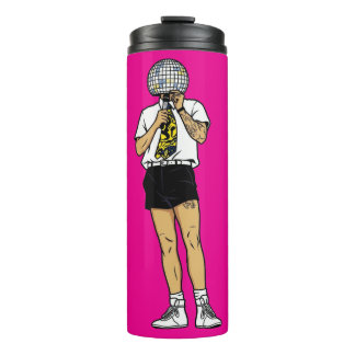 Retro Comic Singer Faceted Disco Ball Head Thermal Tumbler