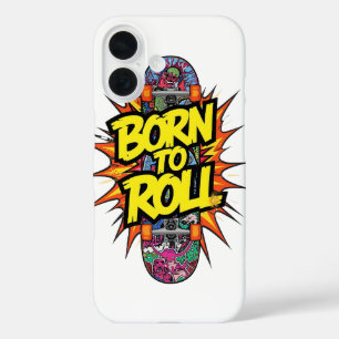 Retro Comic Style "Born to Roll" Skater iPhone 16 Case