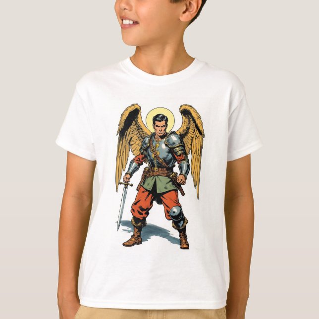 Retro Comic Style St Michael Kid's Tee Shirt (Front)