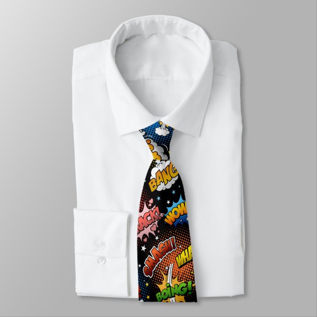Retro Comic Super Hero Sound Effects Tie (Tied)