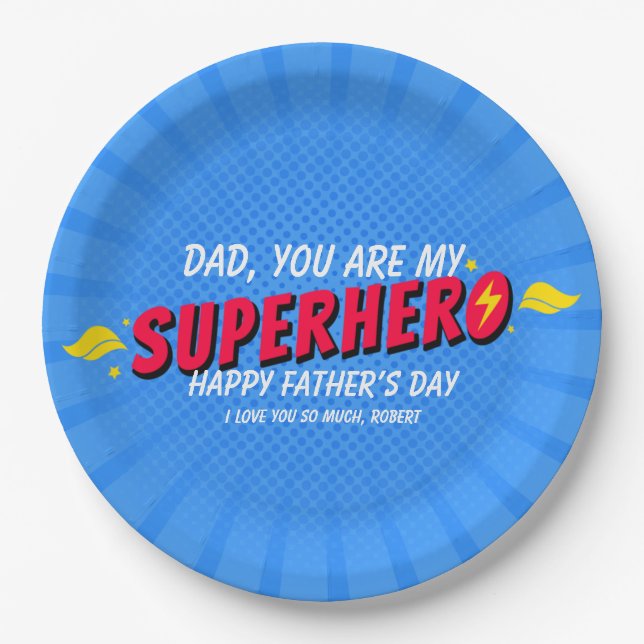 Retro Comic Superhero Father's Day Party Paper Plate (Front)