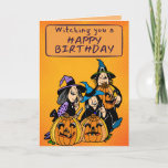 Retro Comic Witches Halloween Birthday Card<br><div class="desc">Check out the rest of the Happy Planet Parties Halloween Collections for more spooky designs!</div>