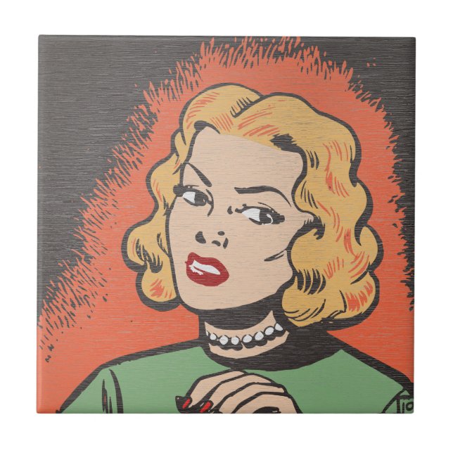Retro Comic Woman - Pop Art  Tile (Front)