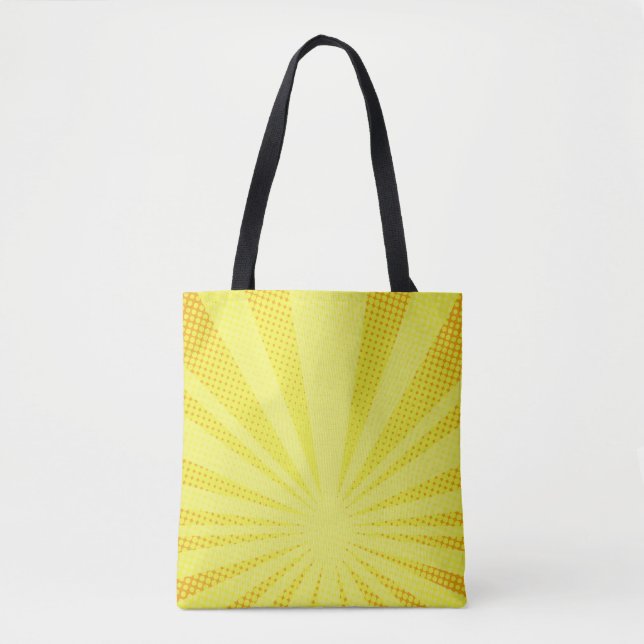 retro comic yellow background raster gradient half tote bag (Front)
