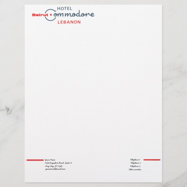 Retro Commodore Hotel Personalized Letterhead (Front)