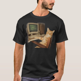 Retro Computer Cat Funny Science T-Shirt