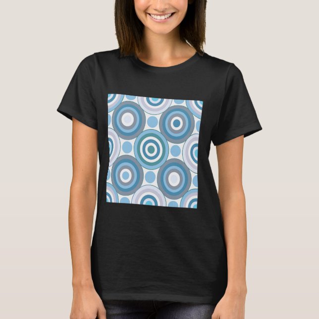 Retro Concentric Circles Geometric Pattern Blue an T-Shirt (Front)
