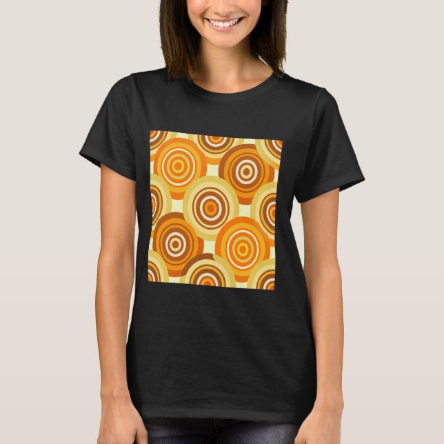 Retro Concentric Circles Geometric Pattern Orange  T-Shirt (Front)
