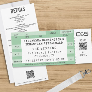 Retro Concert Ticket All-in-One Green Wedding Invitation
