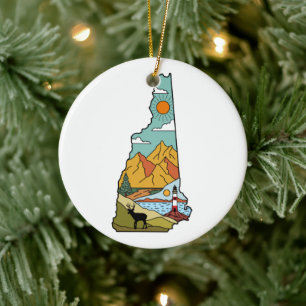 Retro Concord New Hampshire White Mountain Ceramic Tree Decoration