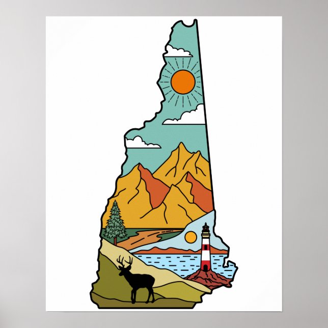 Retro Concord New Hampshire White Mountain Poster (Front)