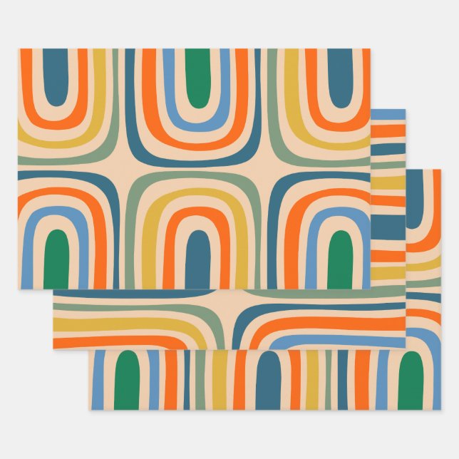 Retro Confaab Boho Abstract Colourful Pattern  Wrapping Paper Sheet (Set)