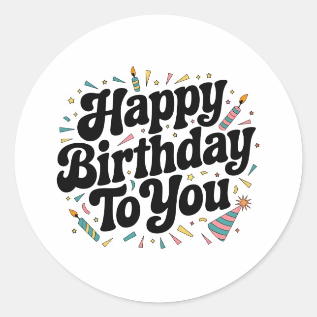 Retro Confetti Birthday Classic Round Sticker (Front)