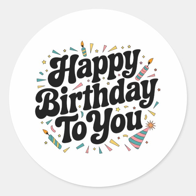 Retro Confetti Birthday Classic Round Sticker (Front)