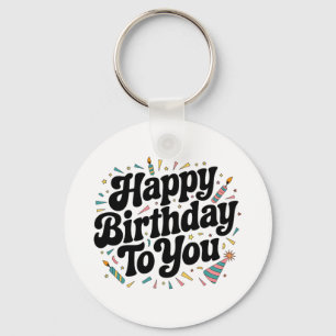 Retro Confetti Birthday Key Ring