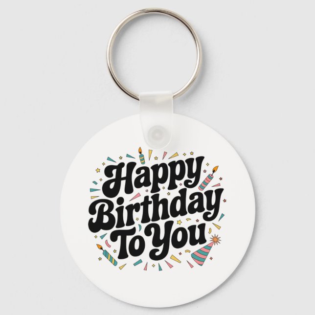 Retro Confetti Birthday Key Ring (Front)