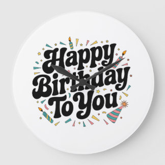 Retro Confetti Birthday Large Clock