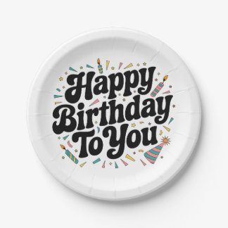 Retro Confetti Birthday Paper Plate