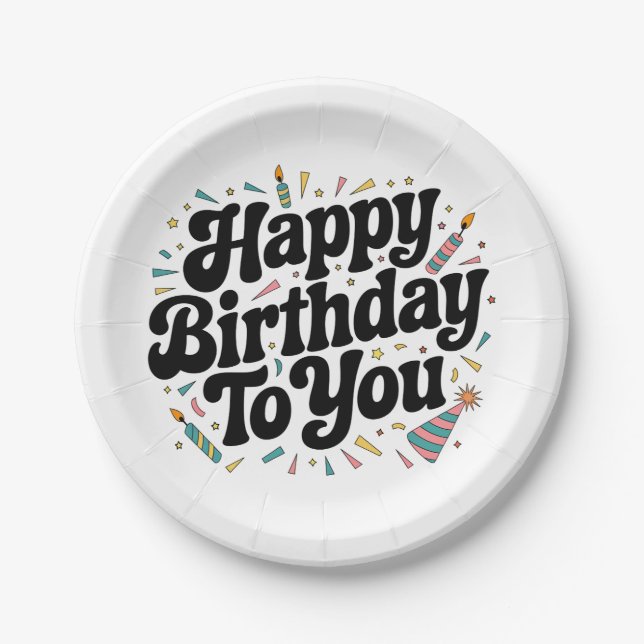Retro Confetti Birthday Paper Plate (Front)