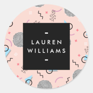 Retro Confetti Memphis Pattern Pink Personalised Classic Round Sticker