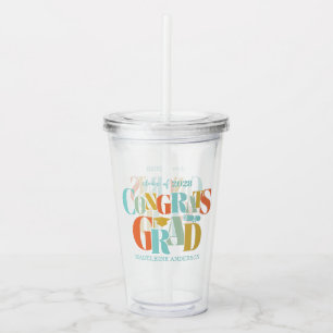 Retro Congrats Grad Graduation Black Acrylic Tumbler