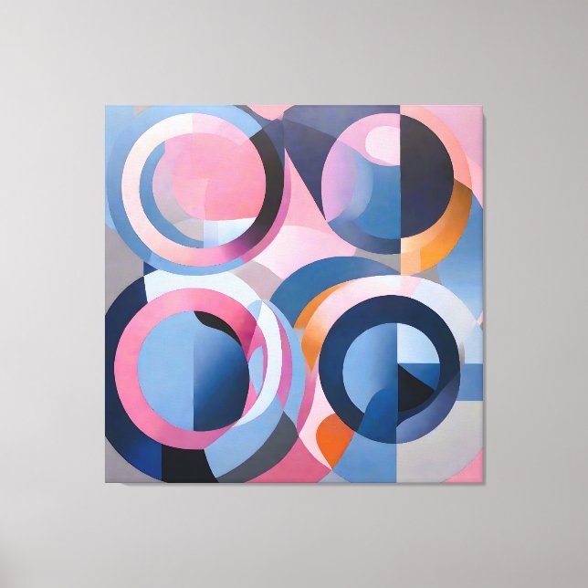 Retro Contemporary Art in Subtle Tints Pink Blue Canvas Print (Front)