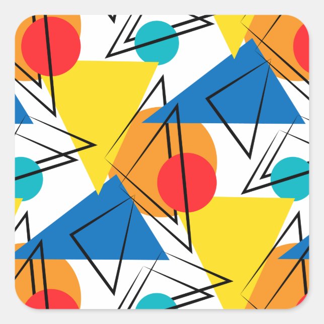 Retro Contemporary Geometric Colourful Pattern Square Sticker (Front)