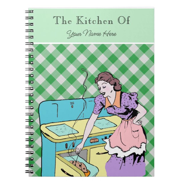 Retro Cookbook Green Plaid Check Recipe Wife Notebook (Front)