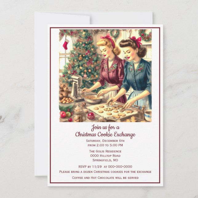 Retro Cookie Exchange Christmas  Invitation (Front)