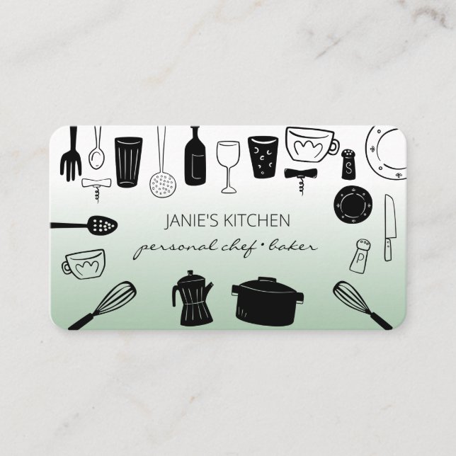 Retro Cooking Utensils Personal Chef Business Card (Front)