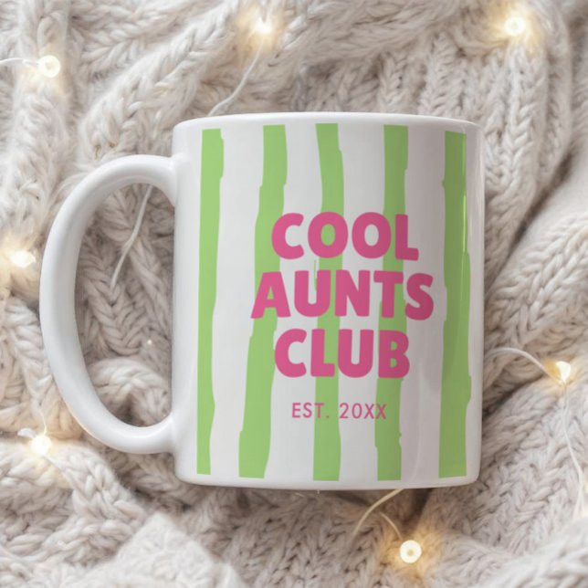 Retro "Cool Aunts Club" Striped Custom Est. Date Coffee Mug (Creator Uploaded)