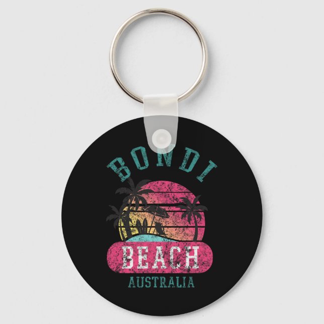 Retro Cool Bondi Beach Australia Beaches Distresse Key Ring (Front)