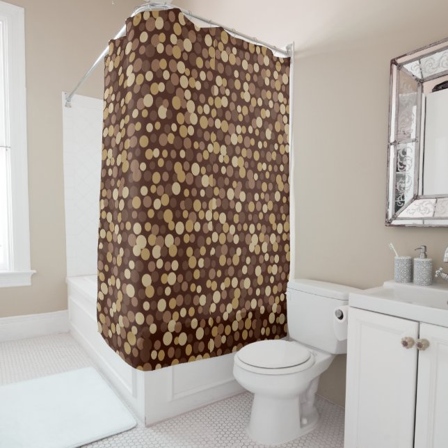 Retro Cool Brown Dots Bathroom Shower Curtain (In Situ)